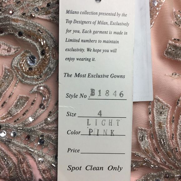 NWT Milano Formals Size 4 Light Pink Chiffon Beaded Prom Maxi Dress Formal Gown - Picture 12 of 16